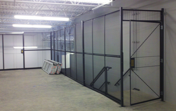 WireCrafters Secure Storage Area Constructed with Wire Partitions for Storing Inventory