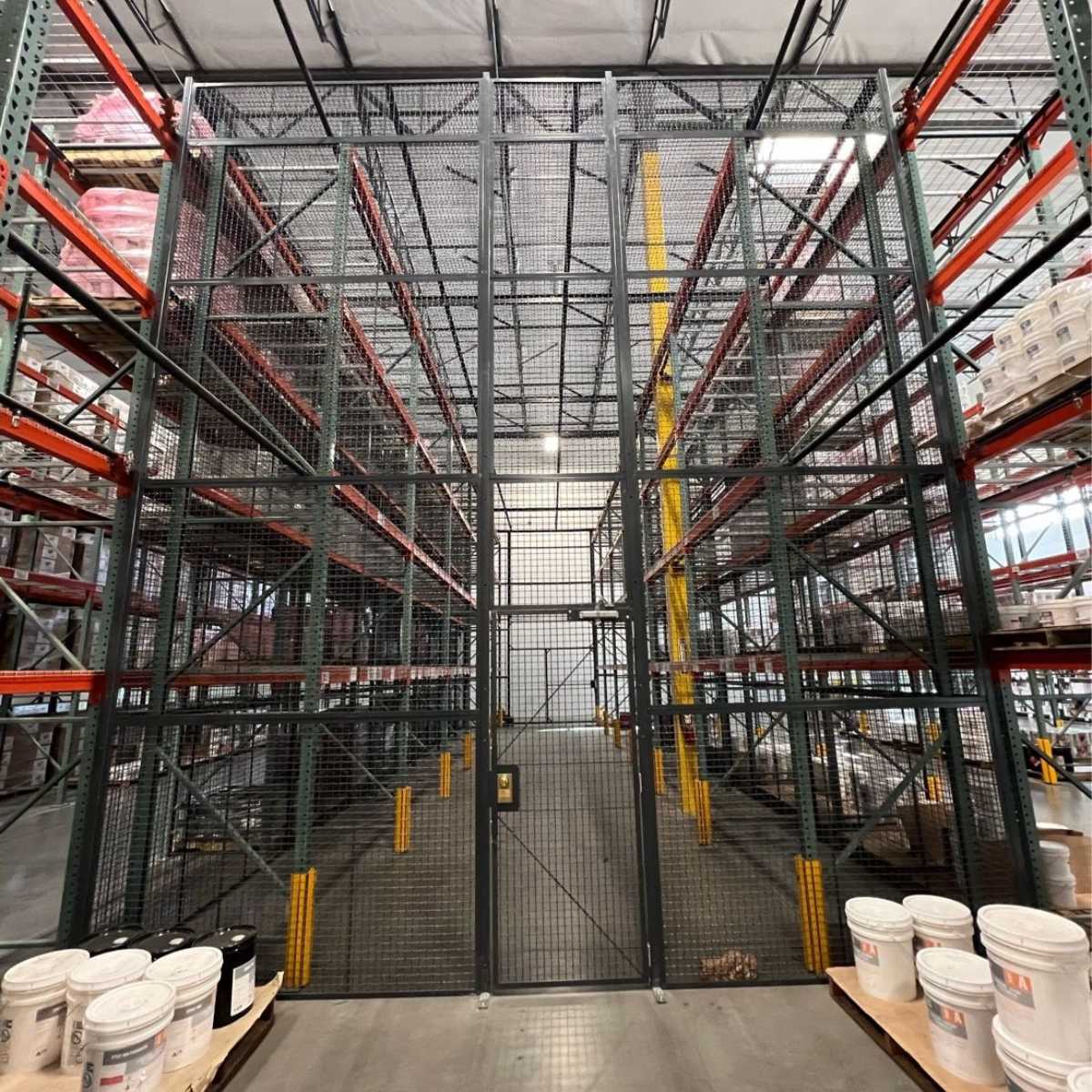 floor to ceiling aerosol storage mesh panel with lockable security door